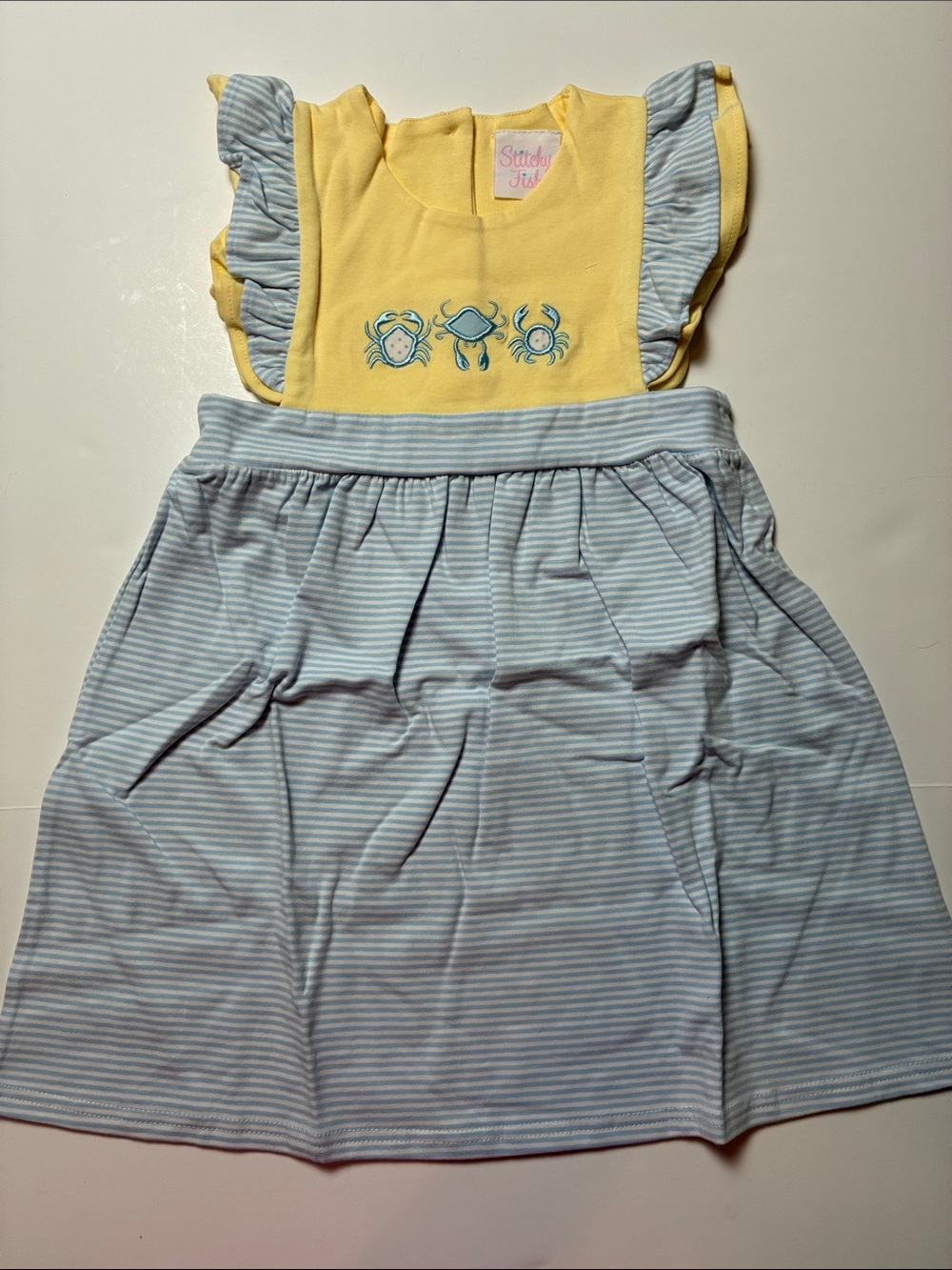 Stitchy Fish Yellow & Light Blue Striped Girls Casual Dress